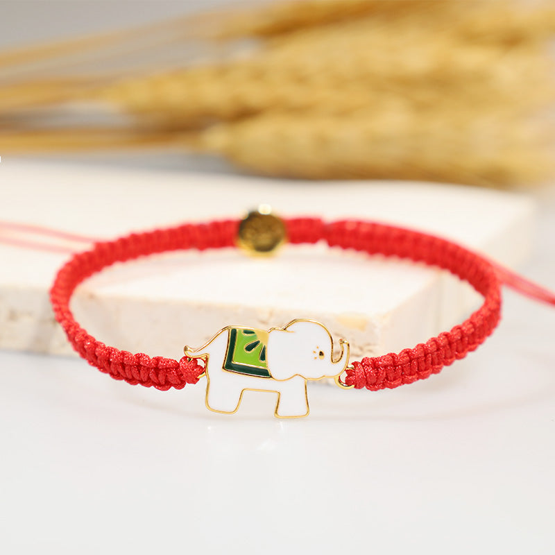 Wear FengShui Tibetan Handmade 925 Sterling Silver Lucky Elephant Red String Bracelet