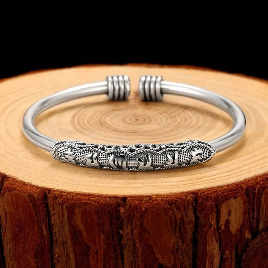 Wear FengShui Om Mani Padme Hum Engraved Peace Cuff Bracelet Bangle
