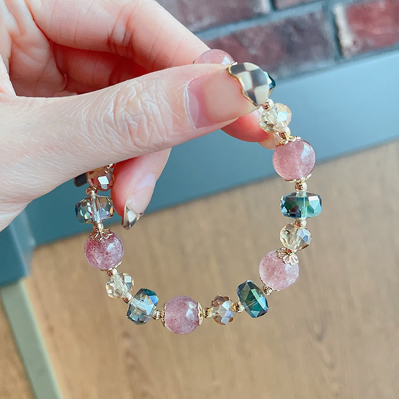 Wear FengShui Natural Strawberry Quartz Colorful Crystal Positive Bracelet