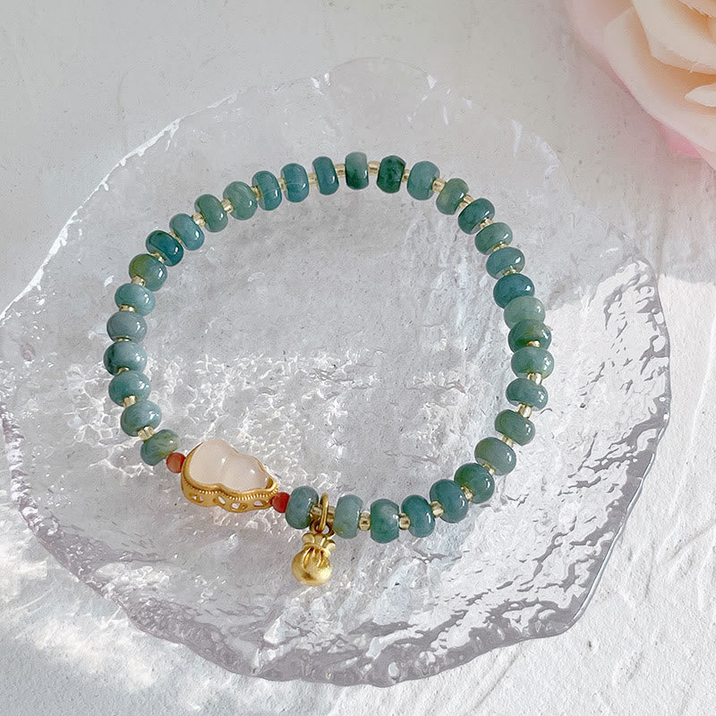 Wear FengShui Natural Hetian Jade Pearl Peace Buckle Fu Character Gourd Money Bag Strawberry Quartz PiXiu Luck Bracelet