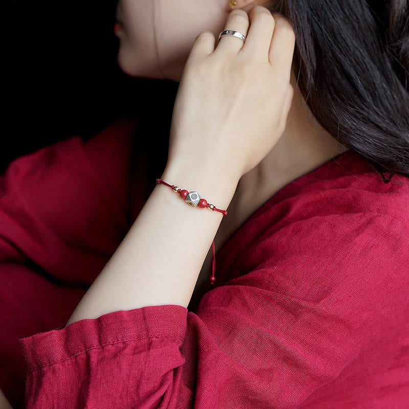 Wear FengShui Handmade 925 Sterling Silver Chinese Zodiac Natal Buddha Cinnabar Calm Braided Bracelet
