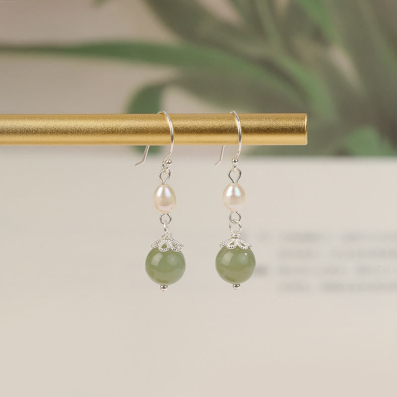 Wear FengShui 925 Sterling Silver Natural Pearl Jade Wisdom Earrings