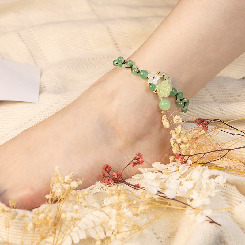Wear FengShui Financial Success Jade Braided Weave Prosperity Abundance Anklet