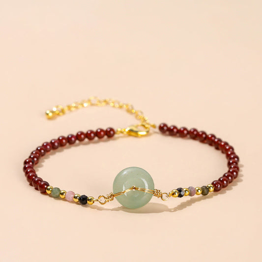 Wear FengShui Natural Garnet Peace Buckle Bead Calm Bracelet