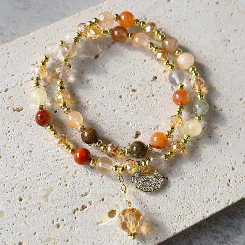Wear FengShui Colorful Rutilated Quartz Double Wrap Spiritual Growth Bead Bracelet
