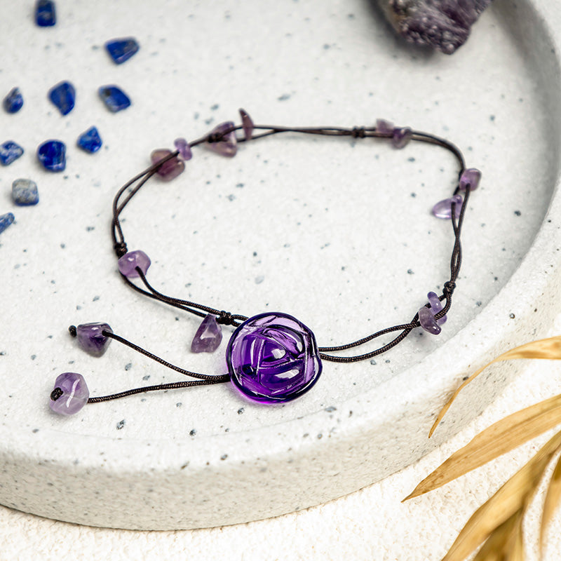 Wear FengShui Amethyst Pink Crystal Green Aventurine Rose Inner Peace Healing Anklet