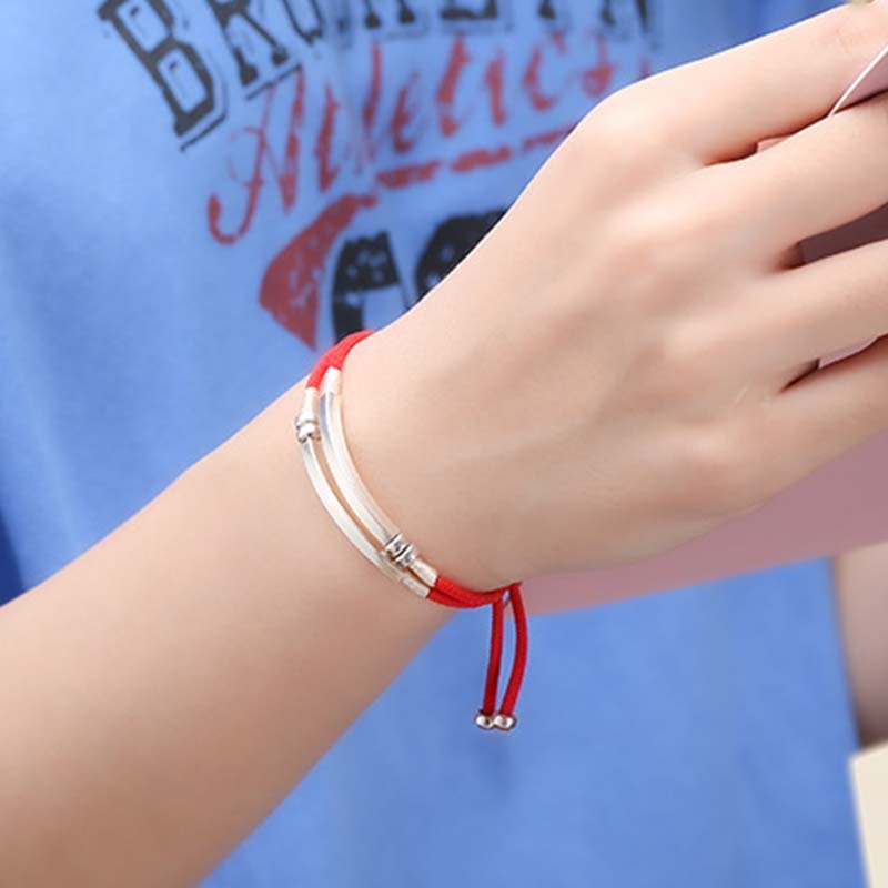 Wear FengShui 925 Sterling Silver Red String Layered Braid Bracelet