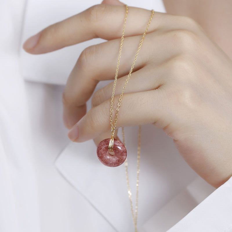 Wear FengShui 925 Sterling Silver Strawberry Quartz Healing Positive Necklace