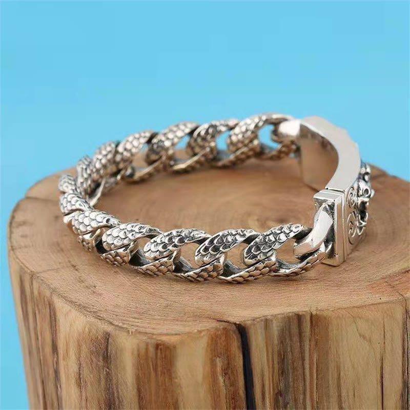 Wear FengShui Retro Dragon Scale Pattern Engraved Protection Bracelet