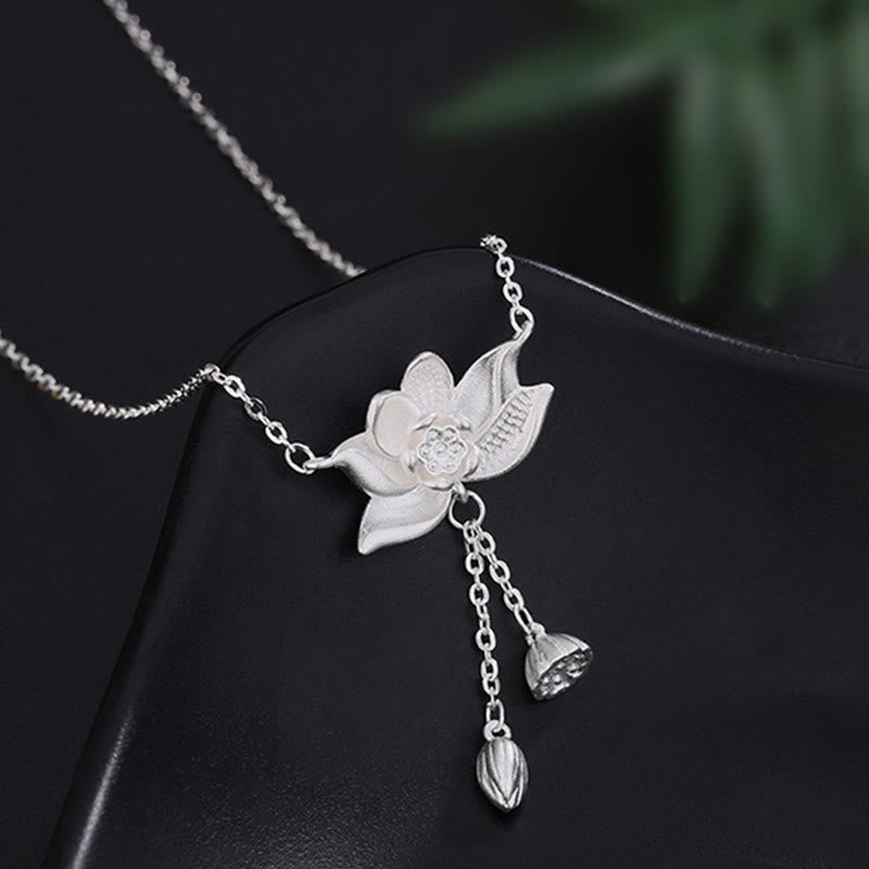 Wear FengShui 999 Sterling Silver Lotus Flower Pod Carved Enlightenment Necklace Pendant
