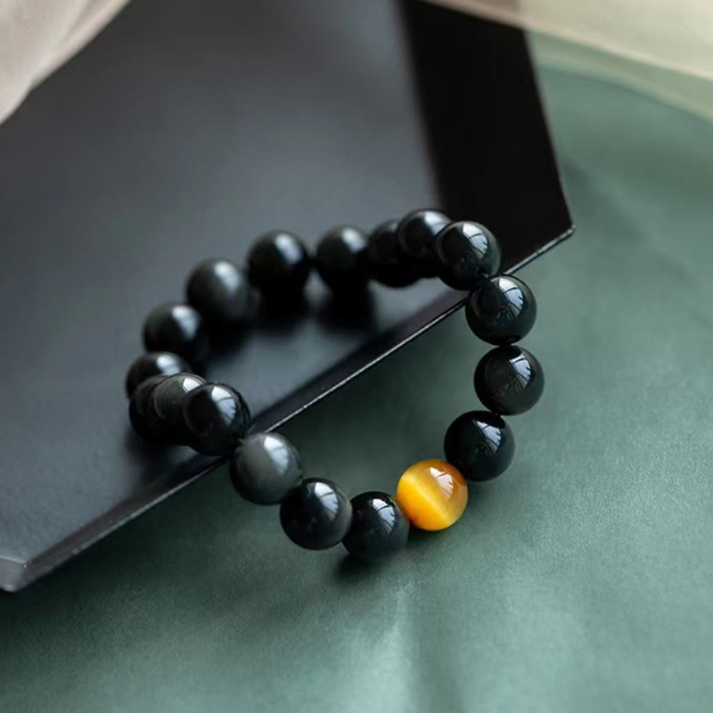 Wear FengShui Natural Rainbow Obsidian Tiger Eye Positive Love Bracelet