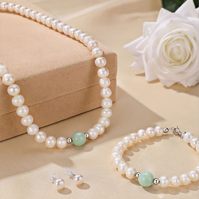 Wear FengShui 925 Sterling Silver Natural Pearl Jade Healing Necklace Bracelet Earrings With Gift Box