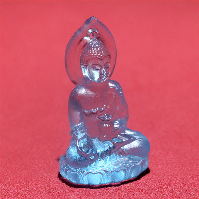 Wear FengShui Blue Tathagata Buddha Medicine Buddha Liuli Crystal Serenity Amulet Necklace Pendant