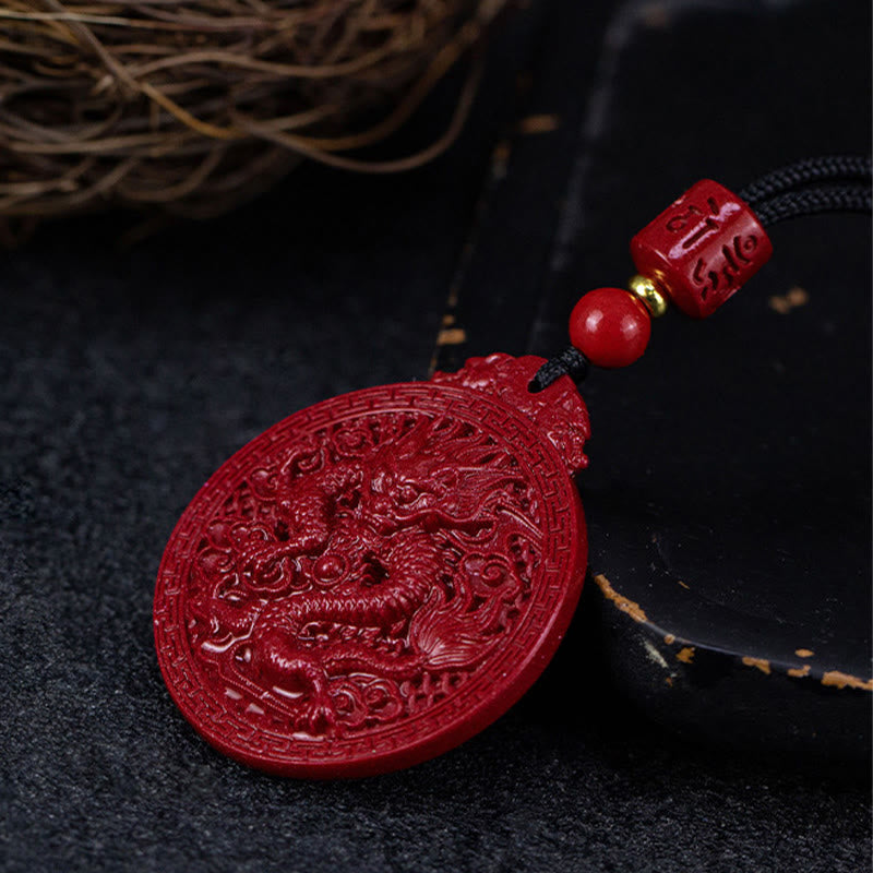 Wear FengShui Year of the Dragon Natural Cinnabar Dragon Protection Necklace Pendant