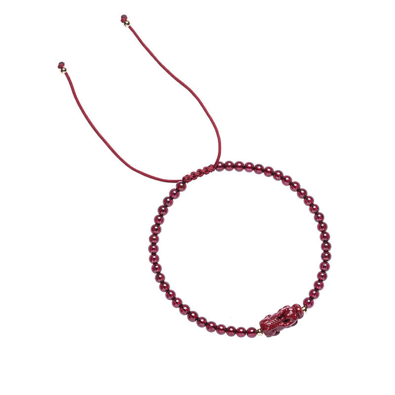 Wear FengShui Garnet Cinnabar PiXiu Blessing Calm String Bracelet