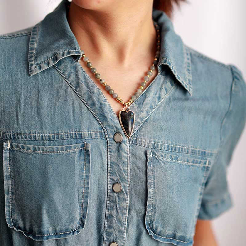 Wear FengShui Labradorite Support Healing Beaded Necklace Pendant