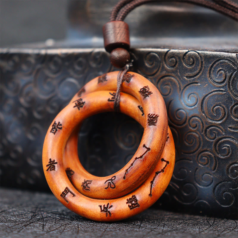 Wear FengShui Lightning Struck Jujube Wood Taoist Yin Yang Ring Qiankun Circle Leizu Taboo Luck Necklace Pendant