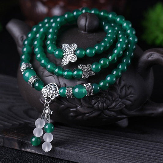 Wear FengShui Natural Green Agate Butterfly Support Bracelet