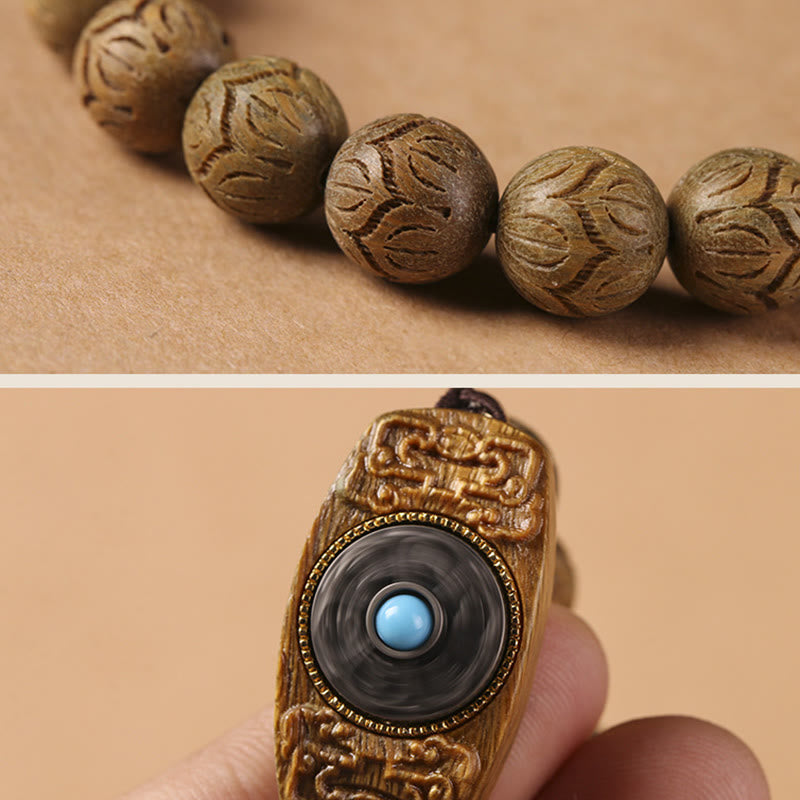 Wear FengShui Green Sandalwood Ebony Wood Sandalwood Om Mani Padme Hum Soothing Bracelet