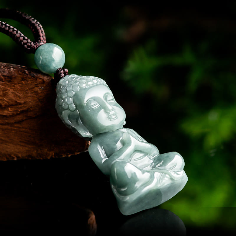Wear FengShui Natural Jade Meditation Buddha Amulet Serenity Necklace Pendant