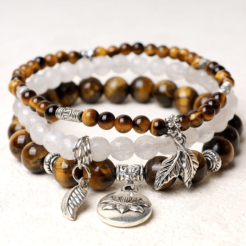 Wear FengShui 3PCS Natural Quartz Crystal Beaded Healing Energy Lotus Bracelet