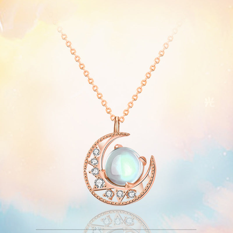 Wear FengShui 925 Sterling Silver Moonstone Moon Pattern Love Necklace Pendant