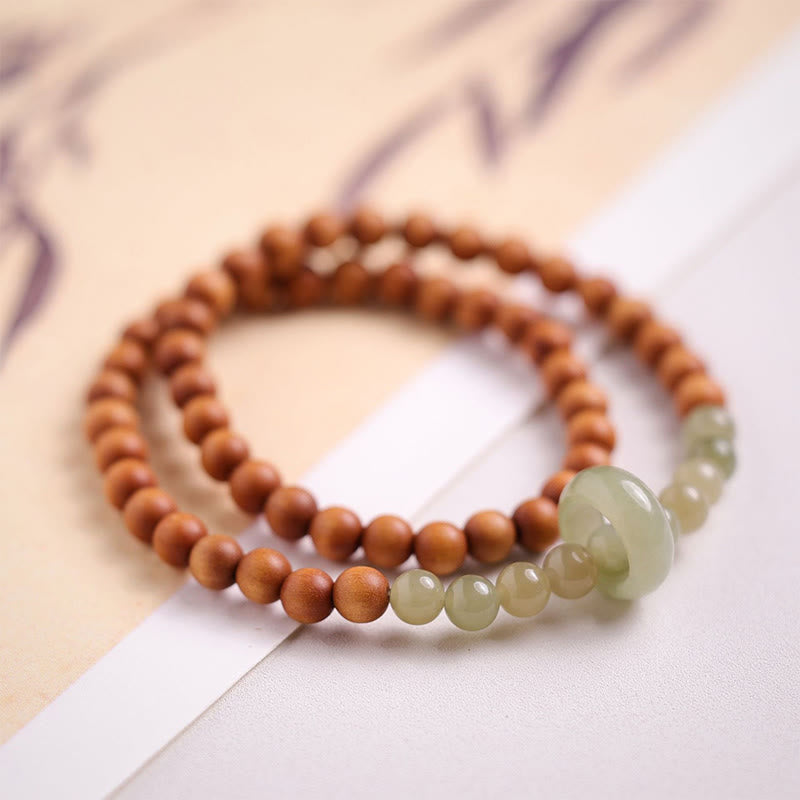 Wear FengShui Sandalwood Hetian Jade Protection Double Wrap Bracelet