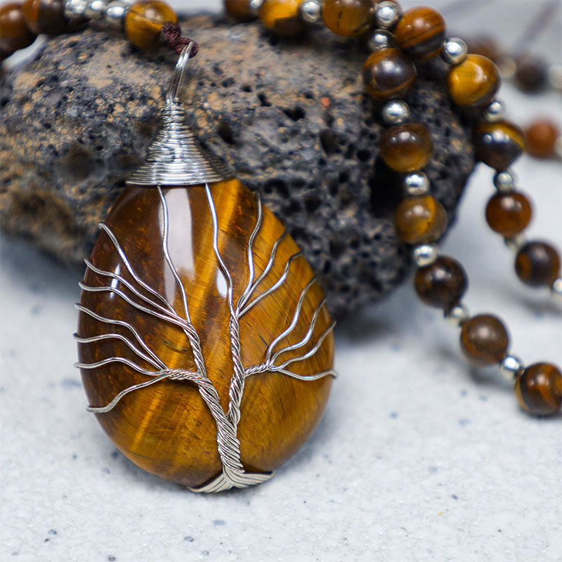 Wear FengShui Natural Tiger Eye Strength Beaded Pendant Necklace