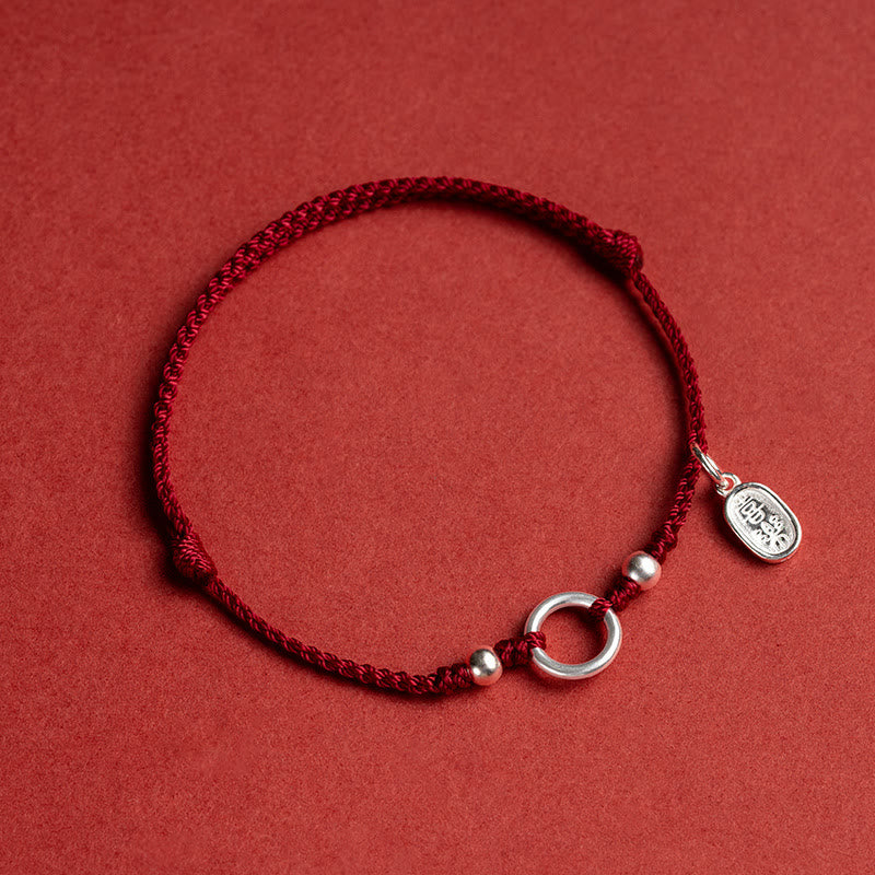 Wear FengShui 925 Sterling Silver Lucky Fortune Peace Joy Lotus Peace Buckle Red String Bracelet