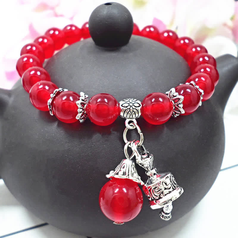 Wear FengShui Vintage Crystal Chalcedony Stone Energy Beaded Bell Charm Bracelet
