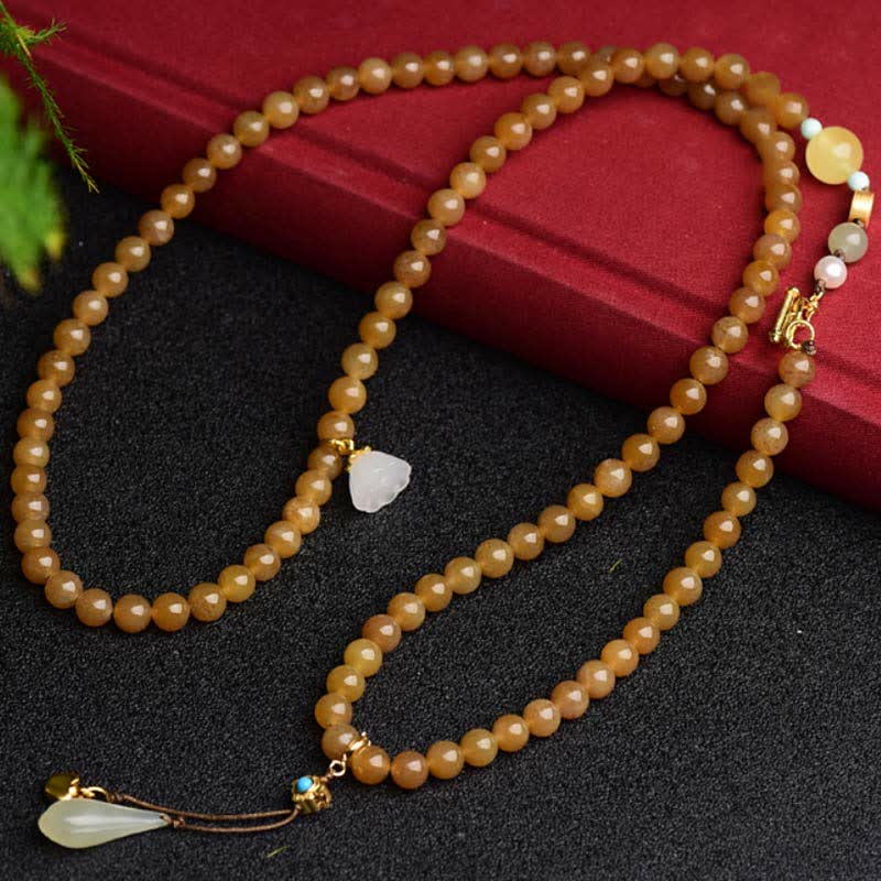 Wear FengShui Natural Hetian Topaz Amber Lotus White Jade Pearl Success Bracelet