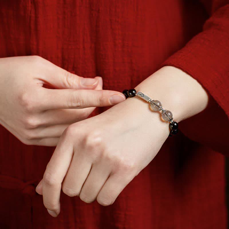 Wear FengShui 925 Sterling Silver Obsidian Moonstone Strength Couple Bracelet
