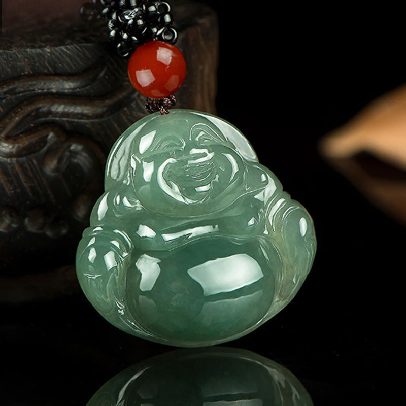Wear FengShui Laughing Buddha Jade Abundance String Necklace Pendant