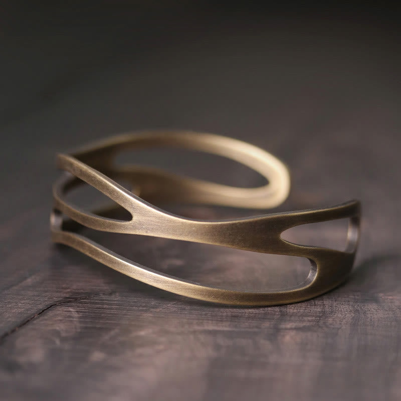 Wear FengShui Vintage Curved Copper Brass Wealth Adjustable Cuff Bracelet Bangle