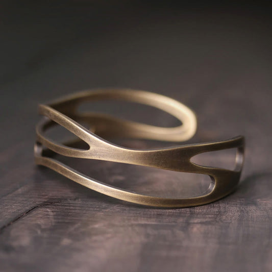 Wear FengShui Vintage Curved Copper Brass Wealth Adjustable Cuff Bracelet Bangle