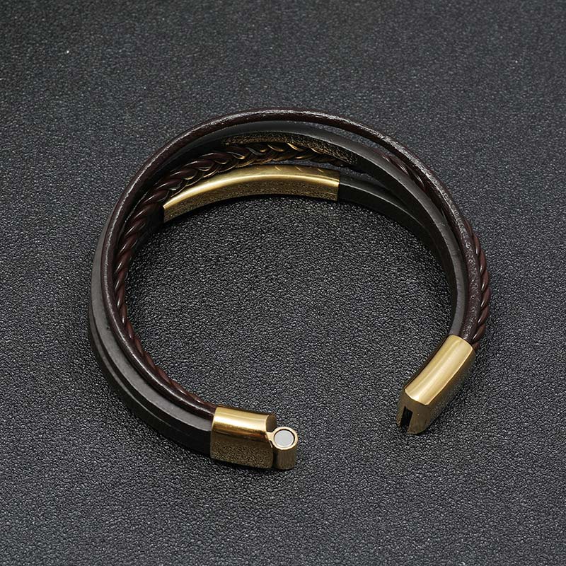 Wear FengShui Simple Design Titanium Steel Leather Luck Bracelet