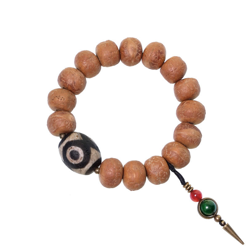 Wear FengShui Tibet Bodhi Seed Dzi Bead Peace Charm Wrist Mala Bracelet