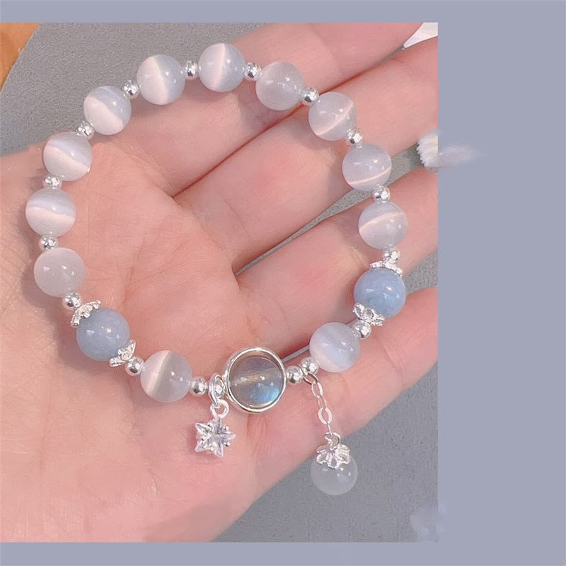 Wear FengShui Cat's Eye Moonstone Butterfly Star Charm Support Bracelet