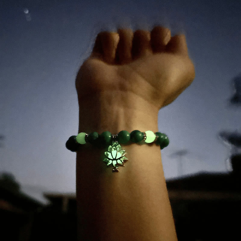 Wear FengShui Tibetan Turquoise Glowstone Luminous Bead Lotus Protection Bracelet