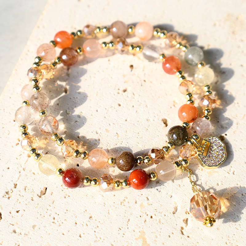 Wear FengShui Colorful Rutilated Quartz Double Wrap Spiritual Growth Bead Bracelet