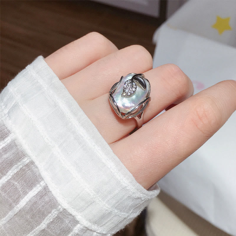 Wear FengShui Pearl Copper Plated Gold Flower Happiness Wealth Ring