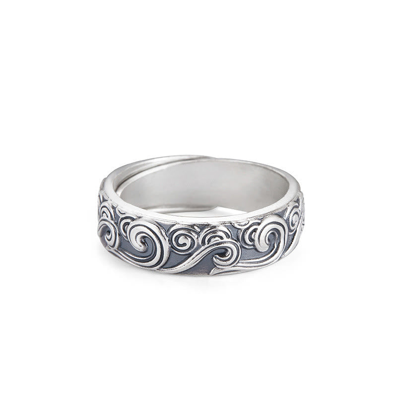 Wear FengShui 999 Sterling Silver Auspicious Clouds Engraved Blessing Adjustable Ring