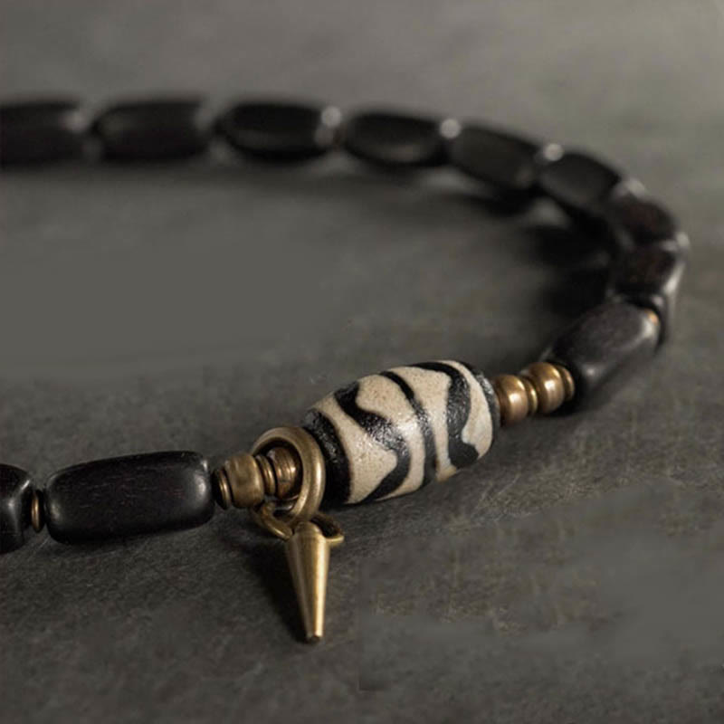 Wear FengShui Tibet Ebony Wood Dzi Bead Copper Balance Double Wrap Bracelet