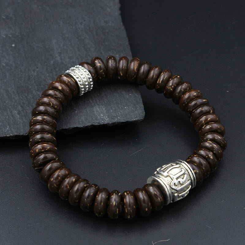 Wear FengShui Natural Tibetan Coconut Shell Om Mani Padme Hum Positive Bracelet