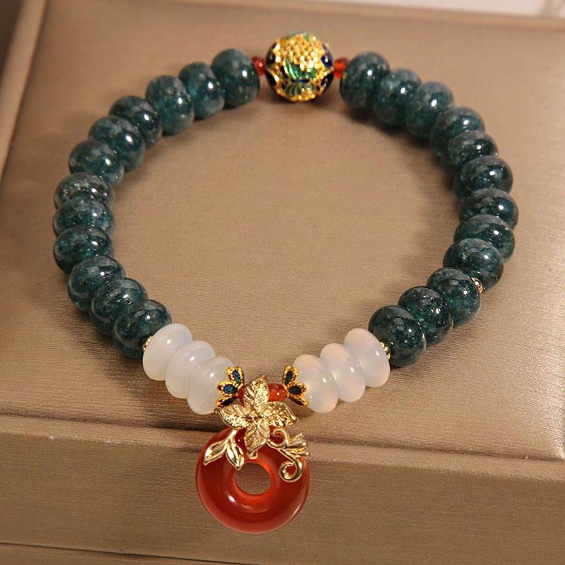 Wear FengShui Jade White Agate Red Agate Peace Buckle Abacus Beads Luck Bracelet