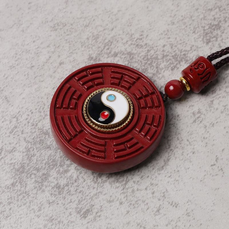 Wear FengShui Natural Cinnabar Bagua Rotatable Yin Yang Keep Away Evil Spirits Necklace Pendant