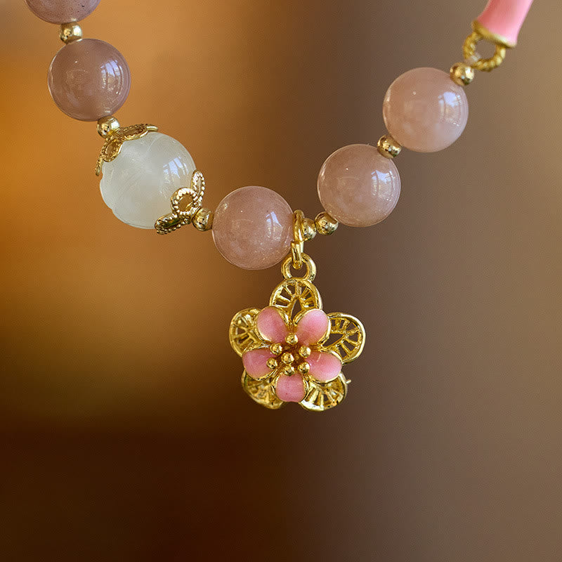Wear FengShui Natural Sun Stone Golden Silk Jade Flower Charm Wealth Bracelet Bangle