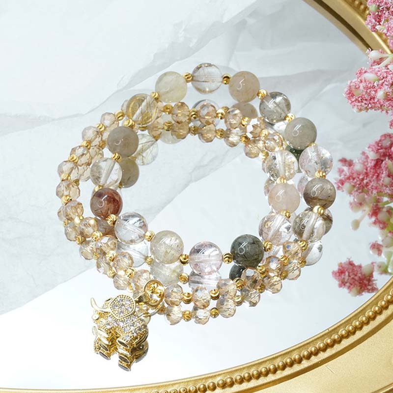 Wear FengShui Rose Quartz Elephant Healing Energy Charm Bracelet