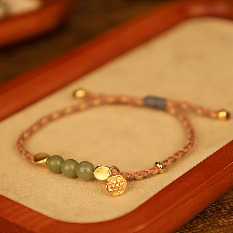 Wear FengShui Handcrafted Hetian Jade Lotus Charm Luck Braided Bracelet