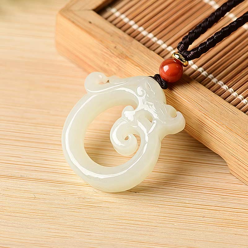 Wear FengShui White Jade Cyan Jade Dragon Protection Necklace String Pendant